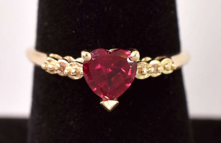 Romantic Heart Ruby and Diamond Ring in Yellow Gold
