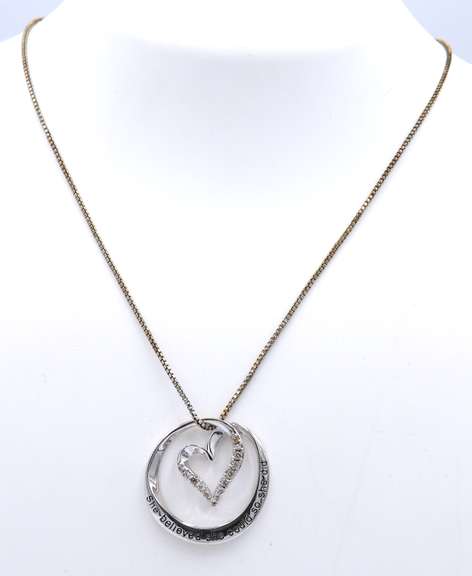 Vintage 925 Sterling Silver Heart Shaped Circle Pendant on Chain