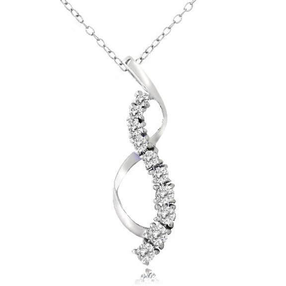 Sterling Silver White Topaz Journey Ribbon Necklace