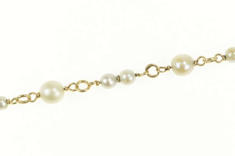 14K Yellow Gold Pearl Beaded Chain Link Classic Statement Bracelet
