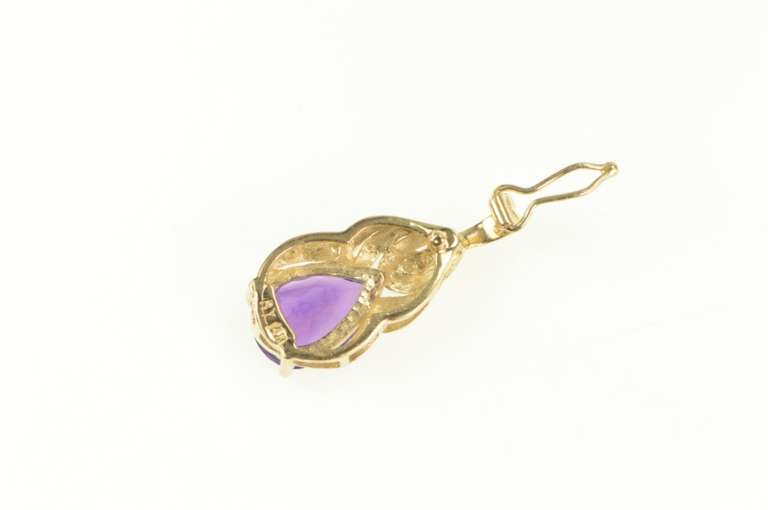 14K Yellow Gold Pear Amethyst Diamond Flowing Curve Drop Pendant