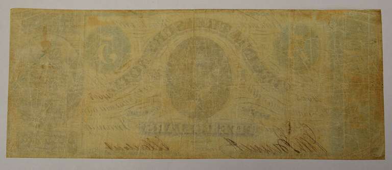 May 13th 1862 $5 Virginia Treasury Note, Circulated.
