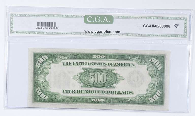 1934-A $500 FR#2202-G Federal Reserve Note Green Seal CGA - 68 Gem UNC