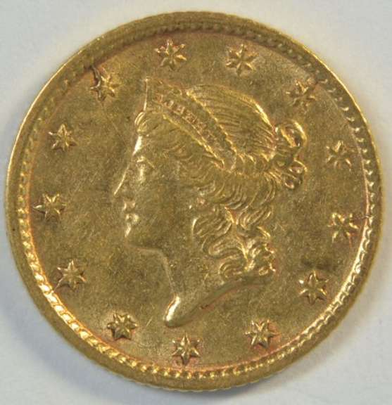 Lustrous nearly BU 1854 US Type One $1 Gold Piece. Nice