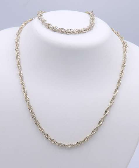 Set of Vintage Italian 925 Sterling Silver Rope Necklace and Matching Bracelet