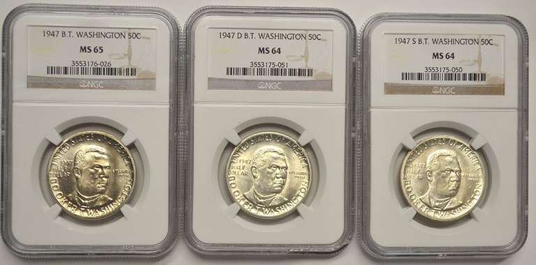 1947 P-D-S Set Of Booker T. Washington Commemorative Half Dollars