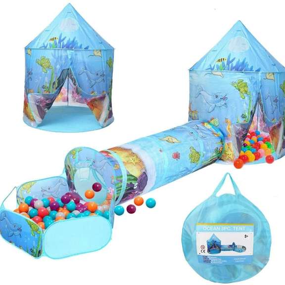3-in-1 Kids Play Tent Portable Castle Playhouse Play