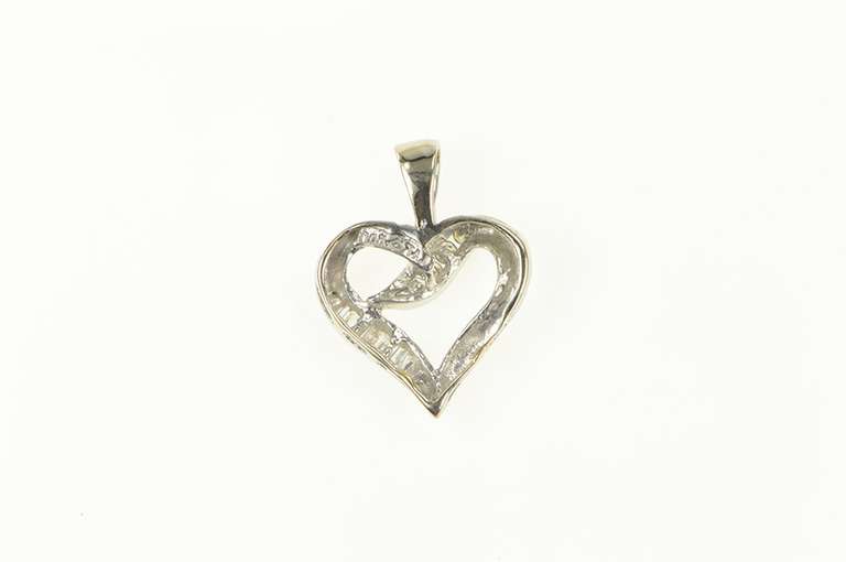 10K White Gold Baguette & Round Diamond Heart Love Charm/Pendant