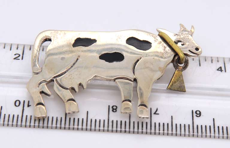 Vintage 925 Sterling Silver Cow Brooch