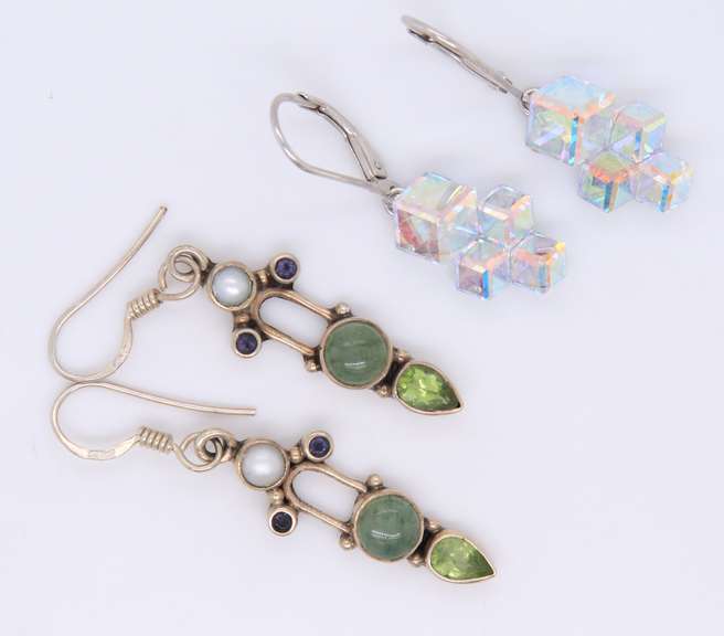 Group Lot of 2 Vintage 925 Sterling Silver Dangle Earrings