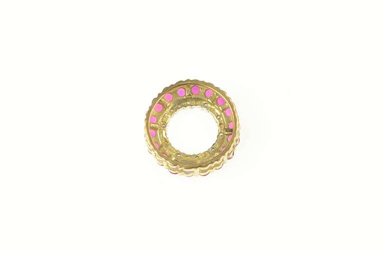10K Yellow Gold Diamond Ruby Circle Round Statement Pendant