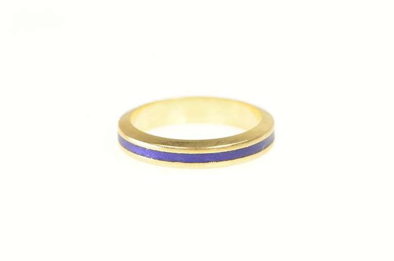 18K Yellow Gold Blue Enamel Stackable Designer Band Ring