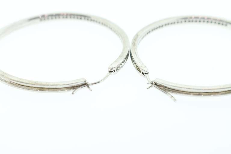 LADIES LARGE STERLING AND DIAMOND LOOP EARRINGS
