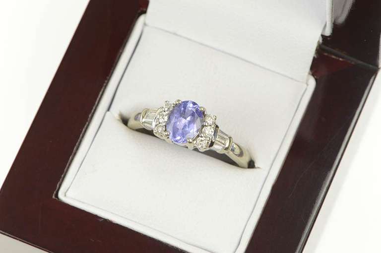 14K White Gold 1.33 Ctw Tanzanite Diamond Engagement Ring