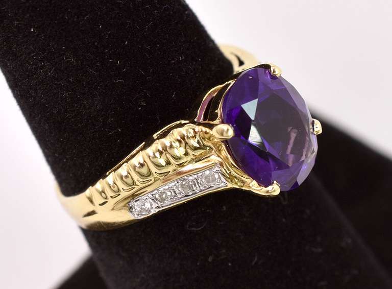 Amazing Amethyst and Diamond Ring in 14K Yellow Gold