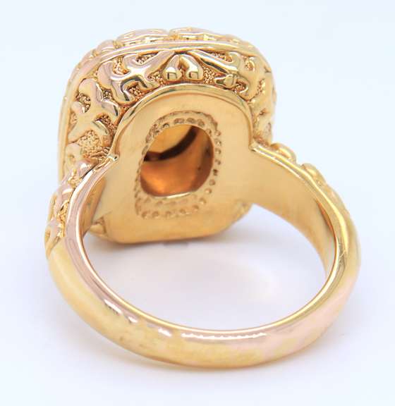 Elegant Yellow Gold Square Filigree Citrine Cocktail Ring