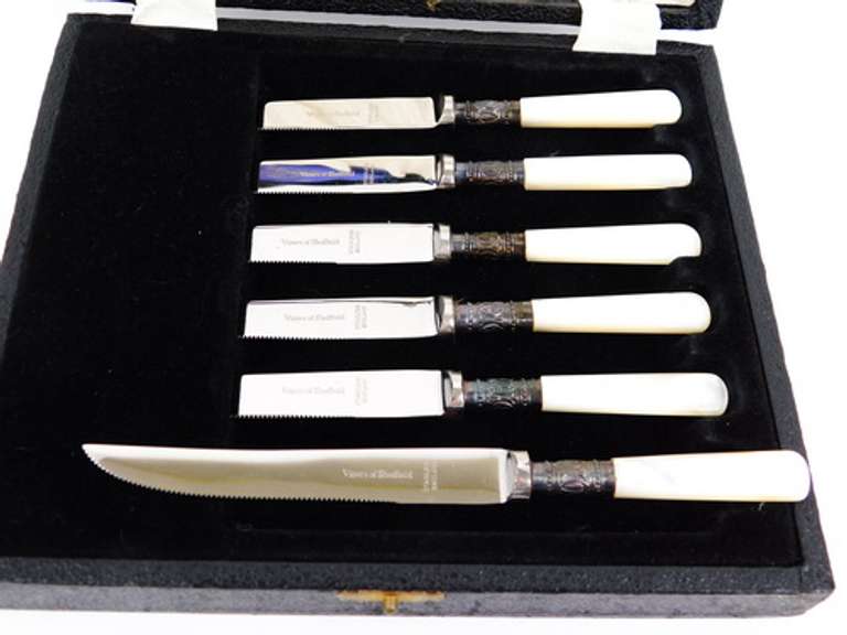 Antique English Sterling & Mother Of Pearl Fruit Knives