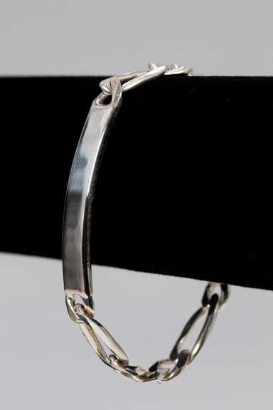 .925 Sterling Silver 3+1 8mm Figaro ID Bracelet 7 Inches