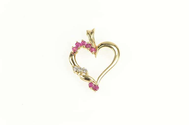 10K Yellow Gold Heart Love Symbol Ruby Diamond Statement Pendant