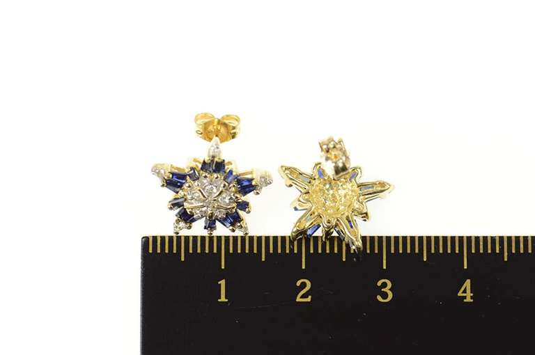 14K Yellow Gold 1.00 Ctw Diamond Sapphire Snow Flake Star Earrings
