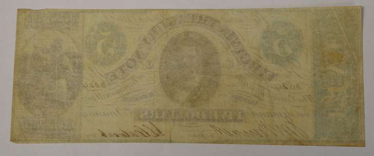 May 13th 1862 $5 Virginia Treasury Note, Circulated.