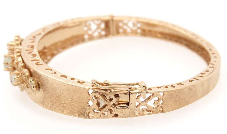 Vintage Round Opal Heirloom Bangle Bracelet in 14K