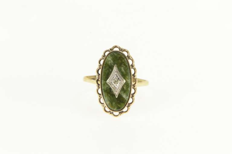 10K Yellow Gold Serpentine Diamond Accent Retro Statement Ring