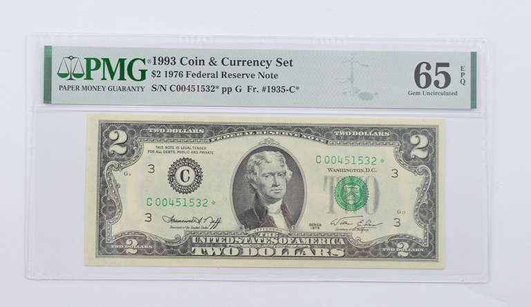1976 $2 FR Note FR# 1935-C* 1993 Coin Currency Set PMG 65 EPQ GEM UNC