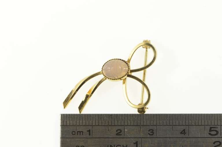 Gold Filled Moonstone Carved Egyptian Scarab Bow Pin/Brooch