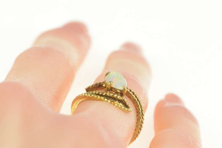 14K Yellow Gold Retro Oval Syn. Opal Ornate Bypass Statement Ring