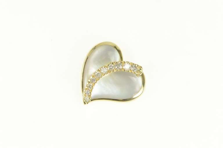 14K Yellow Gold Na Hoku Diamond Mother of Pearl Heart Pendant