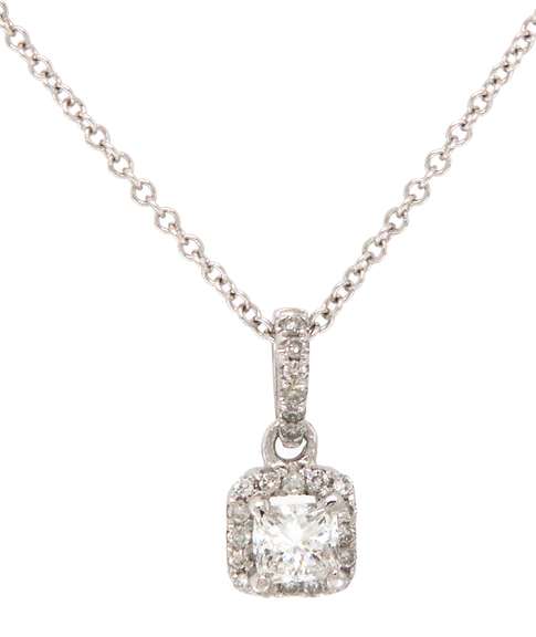 New Odelia 0.36ctw Princess Diamond Halo Frame Pendant Necklace in 18K