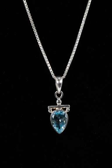 Sterling Silver Natural Blue Topaz Gemstone Pendant