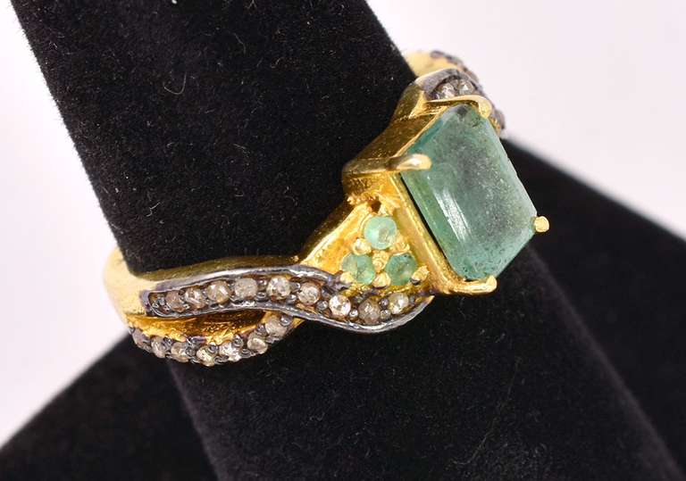 Wonderful Approx. 1.55CTW Emerald and Approx. 0.48CTW Diamond Ring in Gold Plated Sterling Silver