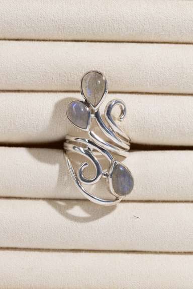 .925 Sterling Silver Labradorite Natural Gem Stone Ring Size 8