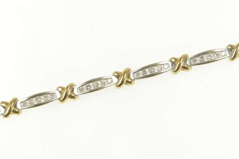 14K White Gold 1.75 Ctw Diamond Two Tone X Link Tennis Bracelet