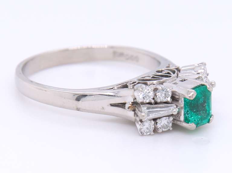 Vintage Platinum Emerald and Diamond Bow Ring