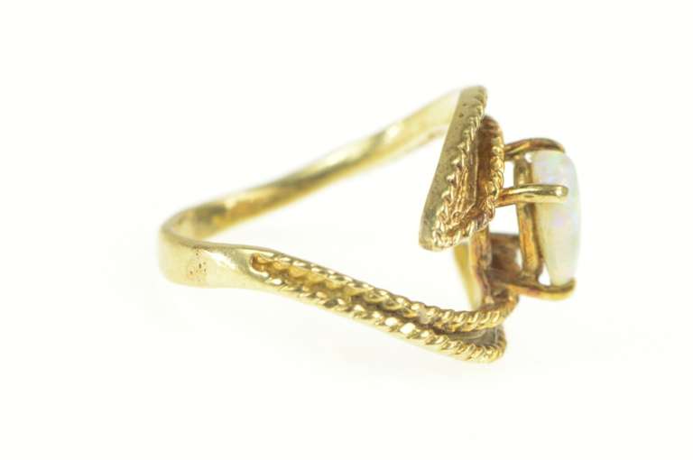 14K Yellow Gold Retro Oval Syn. Opal Ornate Bypass Statement Ring