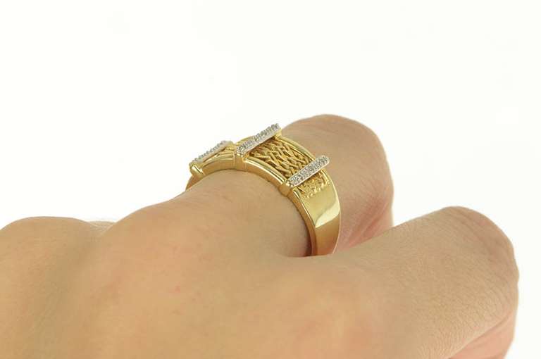 14K Yellow Gold Diamond Bar Geometric Braid Chain Statmenet Ring