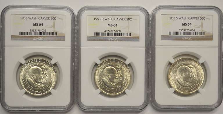 1953 P-D-S Set Of G. Washington Carver 50C NGC MS64