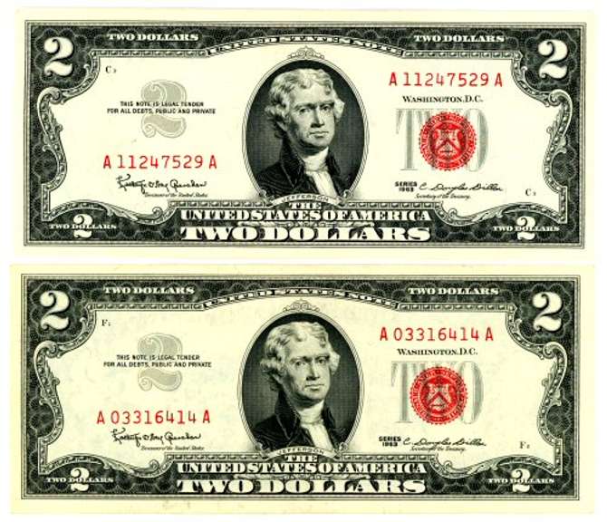 2 Nicer 1963 $2 Red Seal US Notes