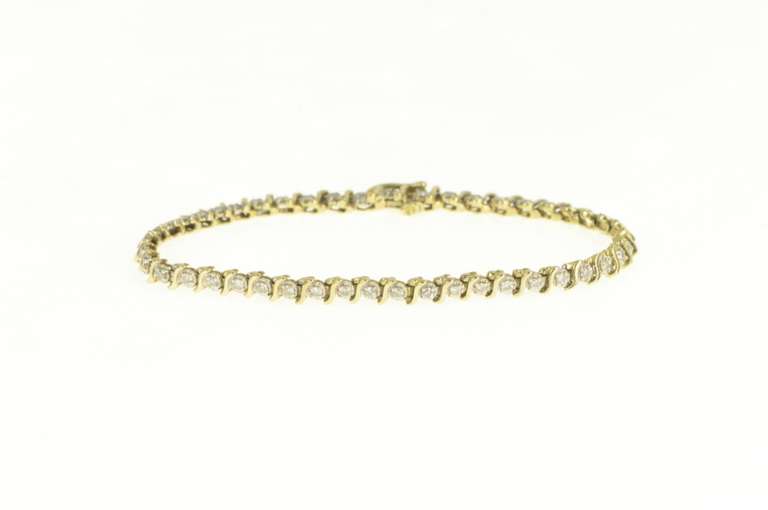 14K Yellow Gold 1.00 Ctw Diamond Classic Wavy Link Tennis Bracelet