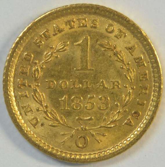 Beautiful BU 1853-O US Type One $1 Gold Piece. Full strike