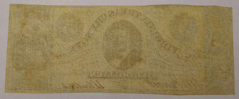 May 13th 1862 $5 Virginia Treasury Note, Circulated.