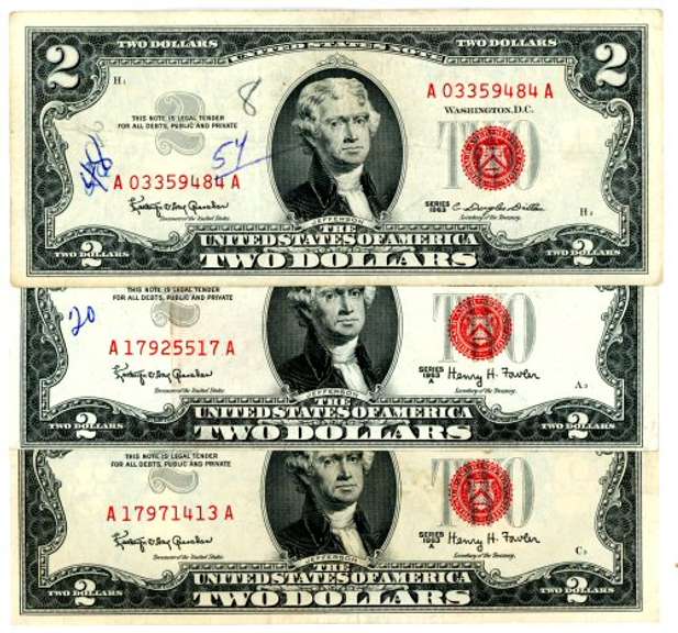 3 1963 and 1963-A $2 Red Seal US Notes