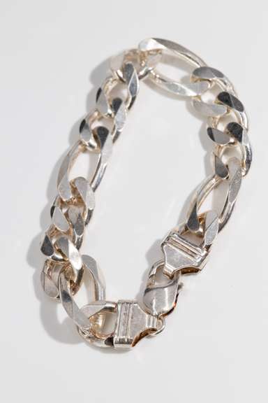 .925 Sterling Silver 13mm Figaro Link Bracelet  8 Inches