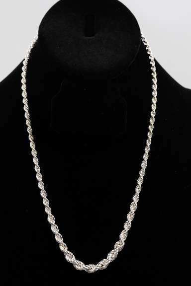 .925 Italian Sterling Silver 6mm Graduated Hollow Rope Chain Necklace 20 Inches