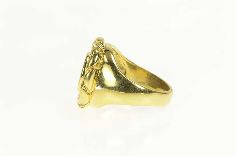 18K Yellow Gold Ornate Diamond Ancient Greek Coin Statement Ring