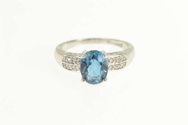 14K White Gold Oval London Blue Topaz Diamond Engagement Ring