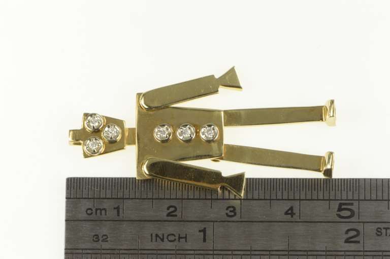 14K Yellow Gold Diamond Button Robot Articulated Statement Pendant